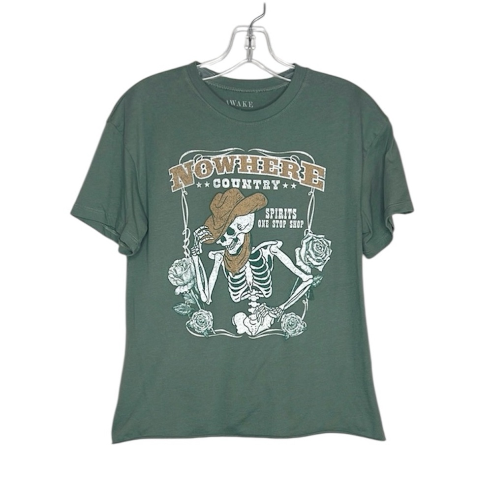 Cowboy skeleton country western green graphic print tee size medium